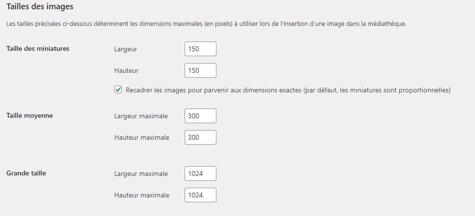 media settings wordpress